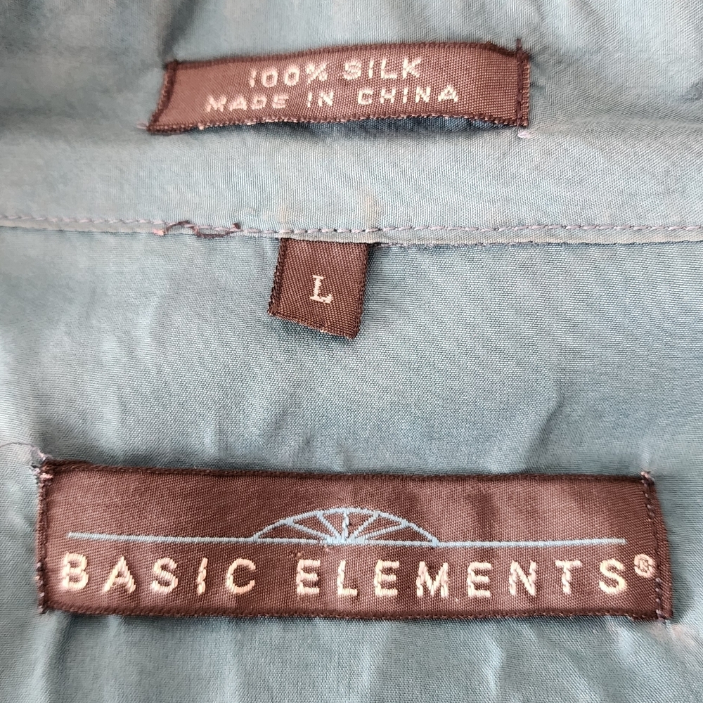 Vintage Basic Elements Men's Green Button-Up Silk… - image 6